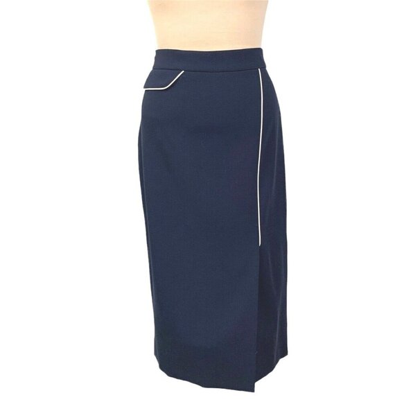 Escada Randhi Wool Blend Navy Blue Pencil Midi Skirt Size XSmall Career Designer - Picture 1 of 10